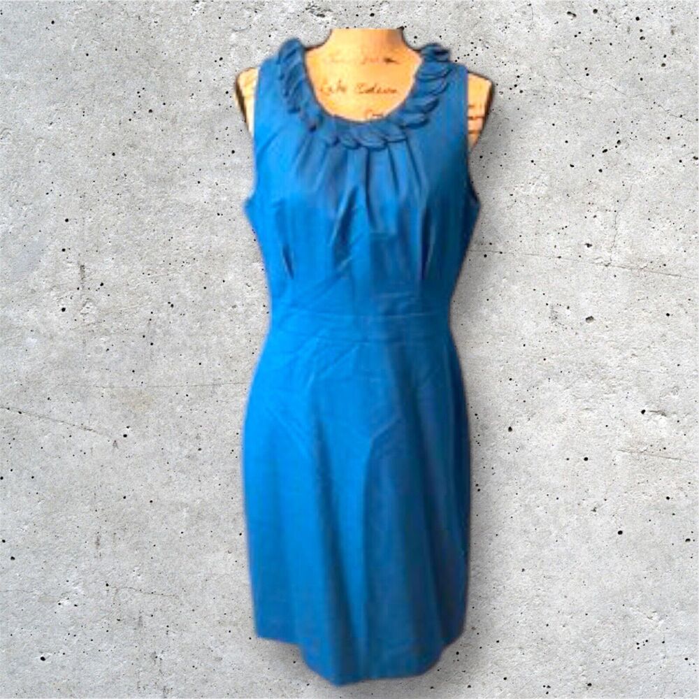 J. Crew Factory Suiting Cyan Leigh Sheath Dress Blue Wool Blend Size 14 Ruffle